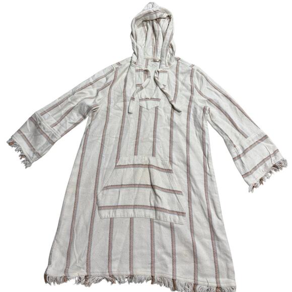 Faherty Baja Poncho Hoodie Tunic Striped Womens Sz Small White WDU1902TWL *Flaw - Picture 1 of 11